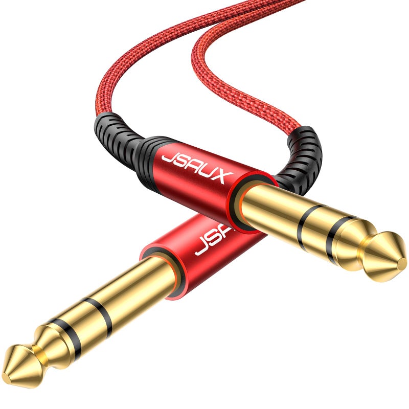 JSAUX 1/4 Inch Guitar Instrument Cable 4FT, 6.35mm (1/4) TRS to 6.35mm (1/4) TRS Stereo Audio Cable Male to Male Straight-to-Straight for Electric Guitar, Bass, Electric Mandolin-Red - Image 1